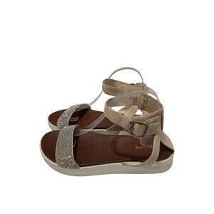 Maurices Sandals Womans 9 Beige Sparkle Open Toe Adjustable Comfort